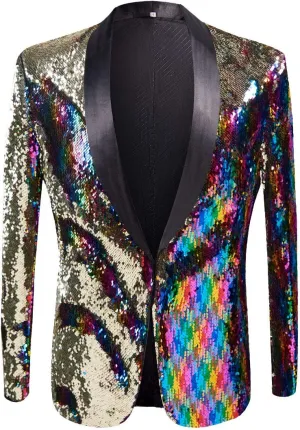 Men Stylish Two Color Conversion Shiny Sequins Blazer Suit Jacket