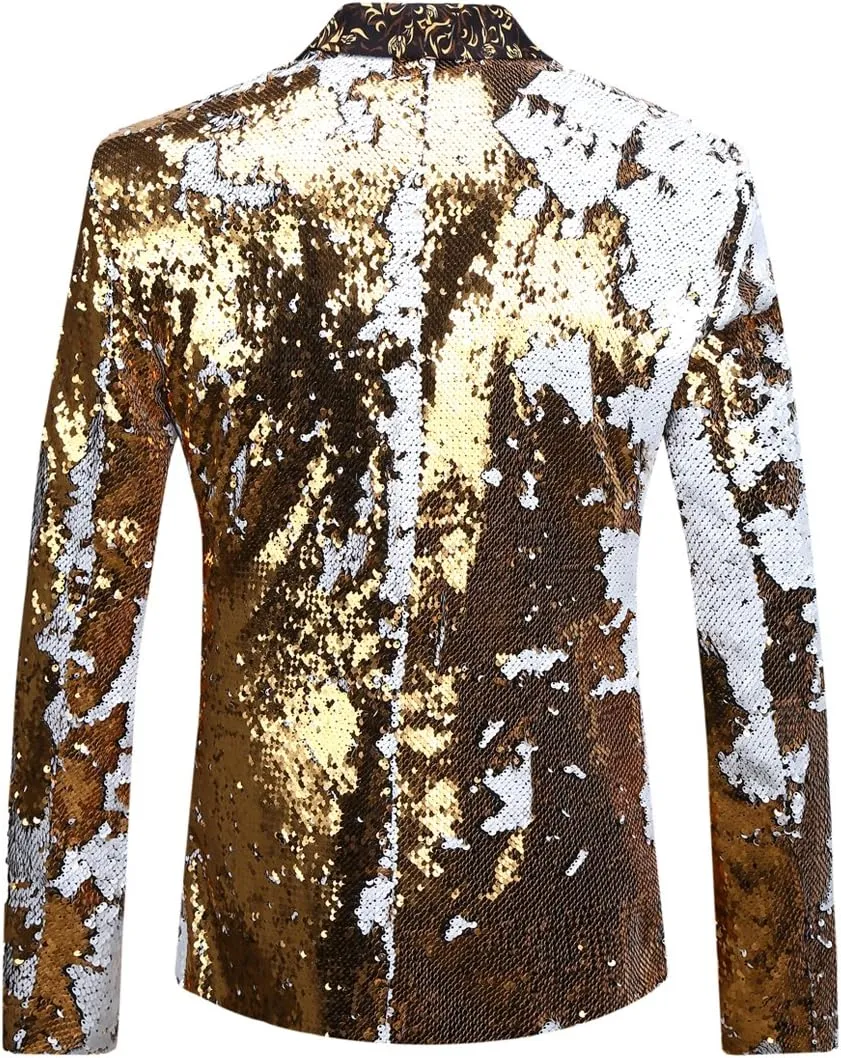 Men Stylish Two Color Conversion Shiny Sequins Blazer Suit Jacket