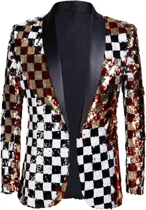 Men Stylish Two Color Conversion Shiny Sequins Blazer Suit Jacket