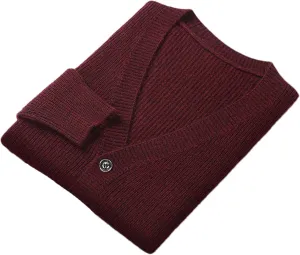 Men Wool Cardigan Sweater Casual V-Neck Long Sleeve Button Down Knitted Sweater Coat with Pocket