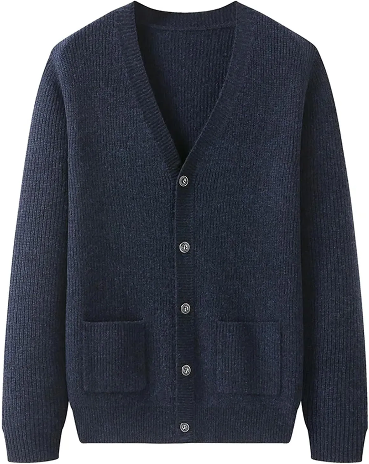 Men Wool Cardigan Sweater Casual V-Neck Long Sleeve Button Down Knitted Sweater Coat with Pocket