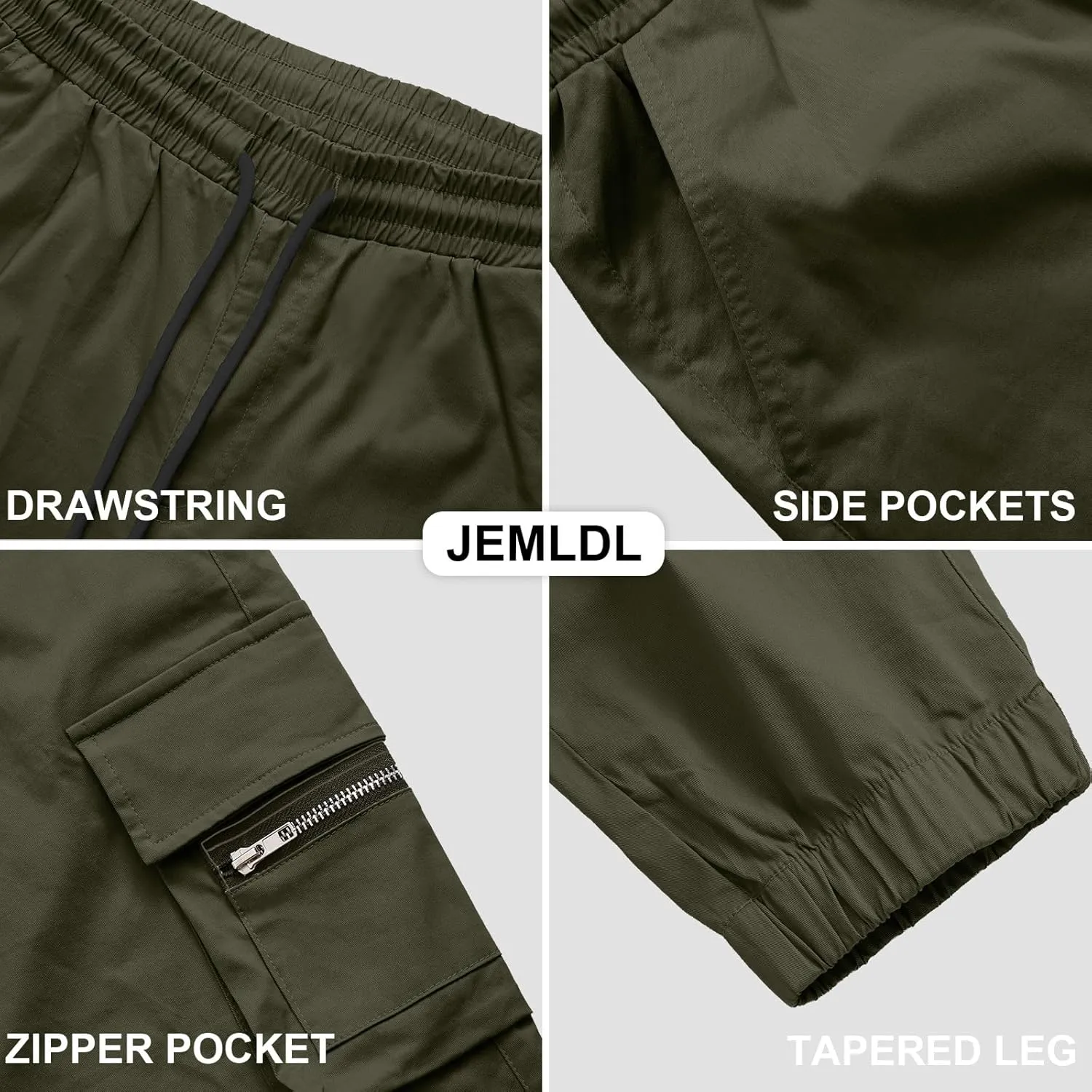 Mens Cargo Jogger Pants Elastic Waist Drawstring Regular with Zipper Pockets Cotton Pants for Men