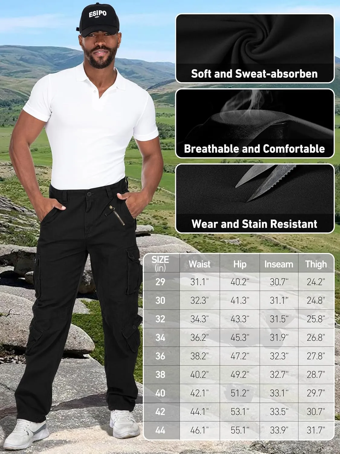 Men's Cargo Pants Casual Tactical Rip Stop Work Cotton Pants 8 Pockets