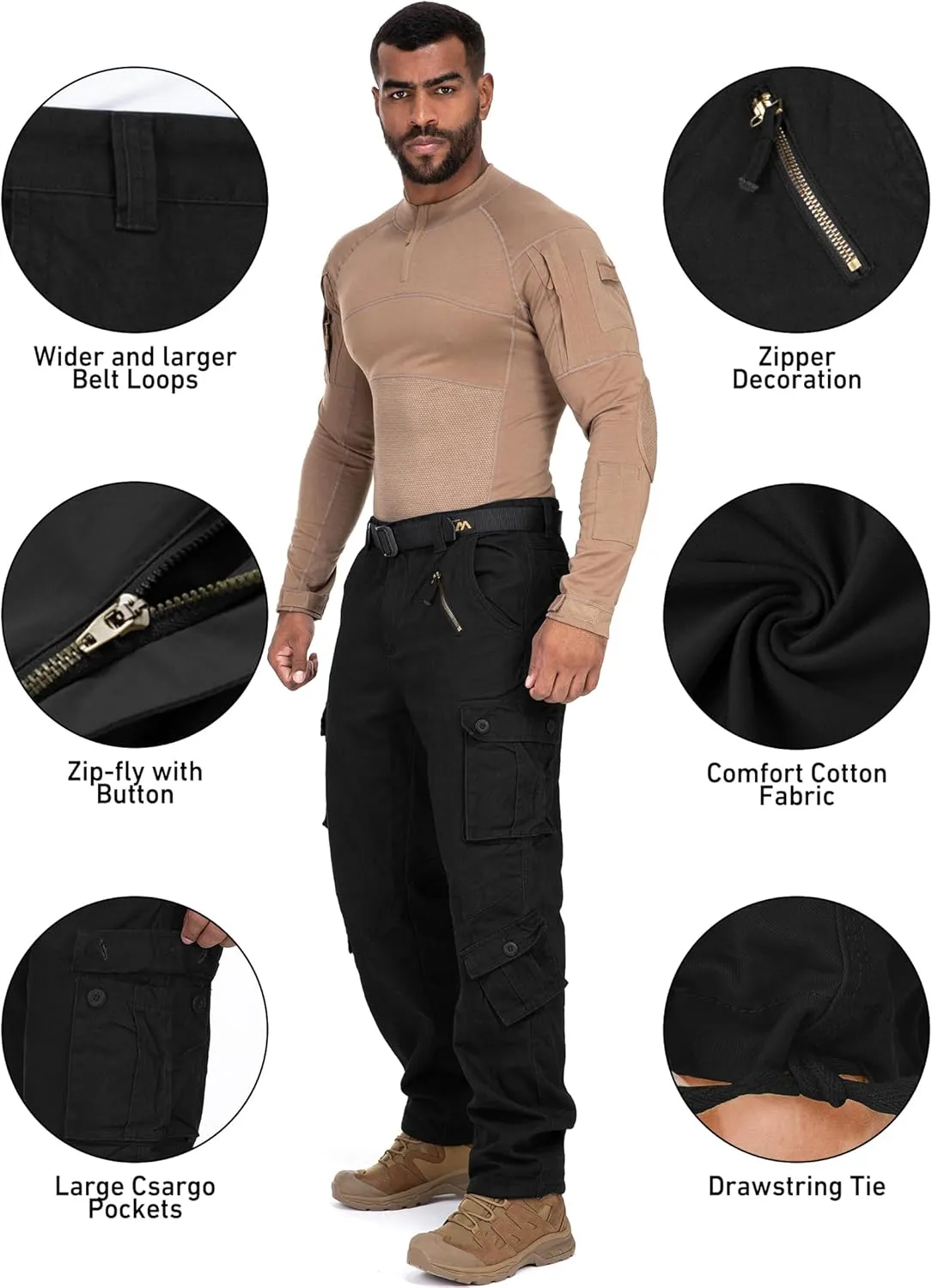 Men's Cargo Pants Casual Tactical Rip Stop Work Cotton Pants 8 Pockets