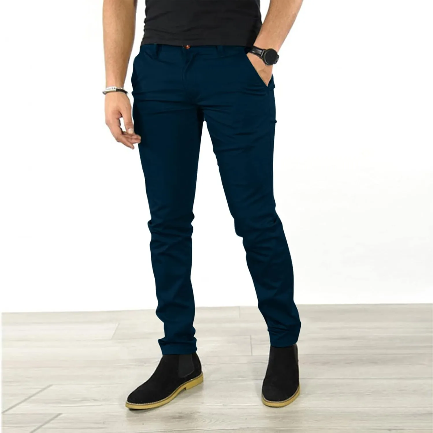 Mens Chinos Slim Fit Dress Pants Comfort Flat Front Stretch Skinny Tapered Dress Pants Casual Business Work Solid Trousers
