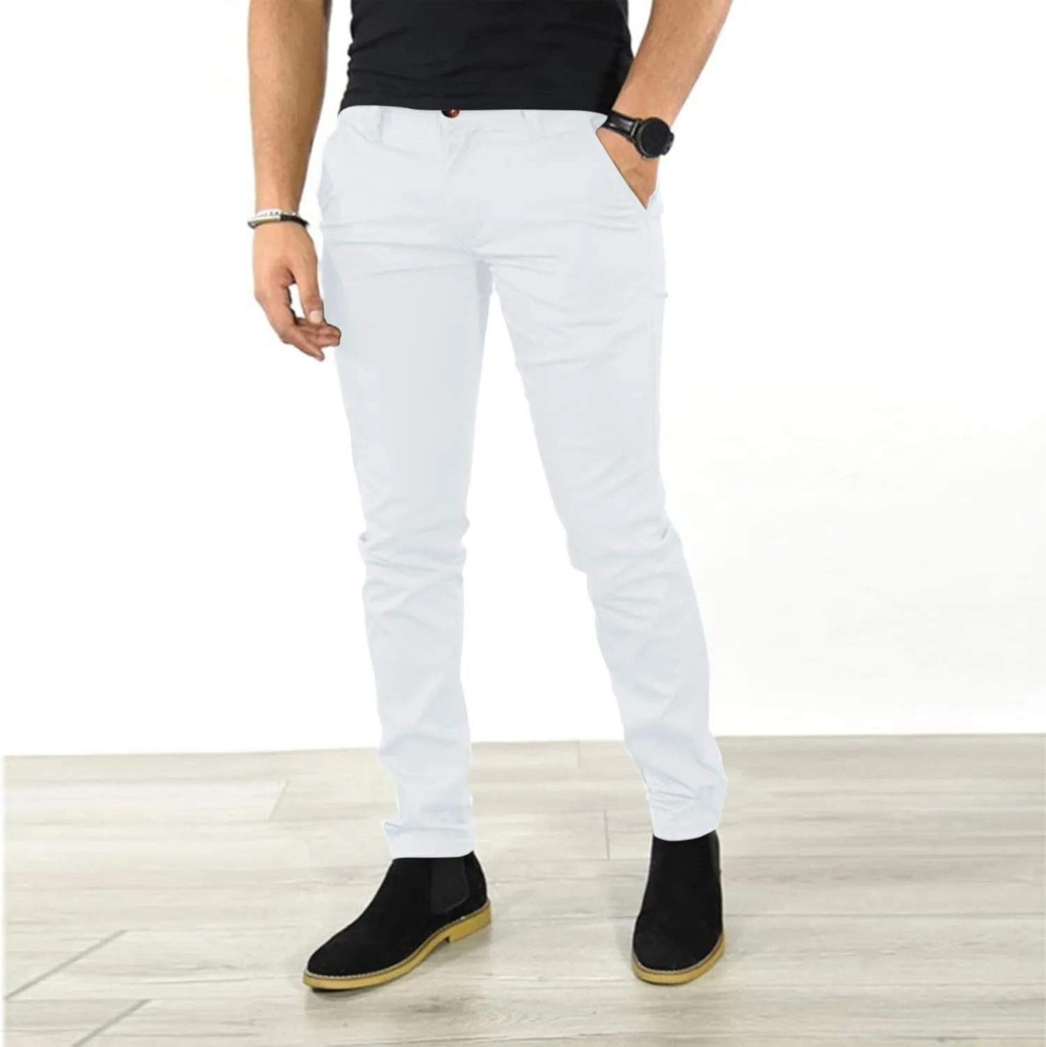 Mens Chinos Slim Fit Dress Pants Comfort Flat Front Stretch Skinny Tapered Dress Pants Casual Business Work Solid Trousers