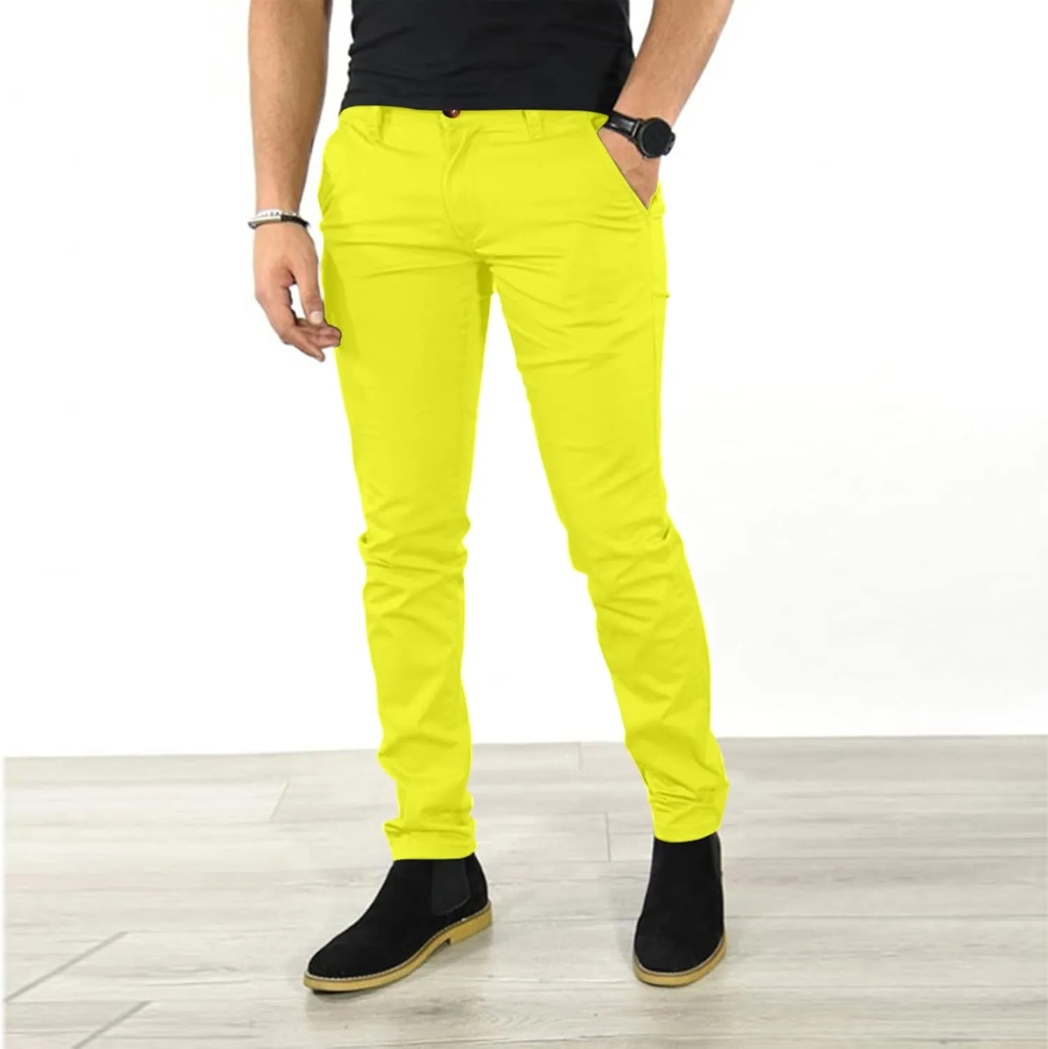 Mens Chinos Slim Fit Dress Pants Comfort Flat Front Stretch Skinny Tapered Dress Pants Casual Business Work Solid Trousers