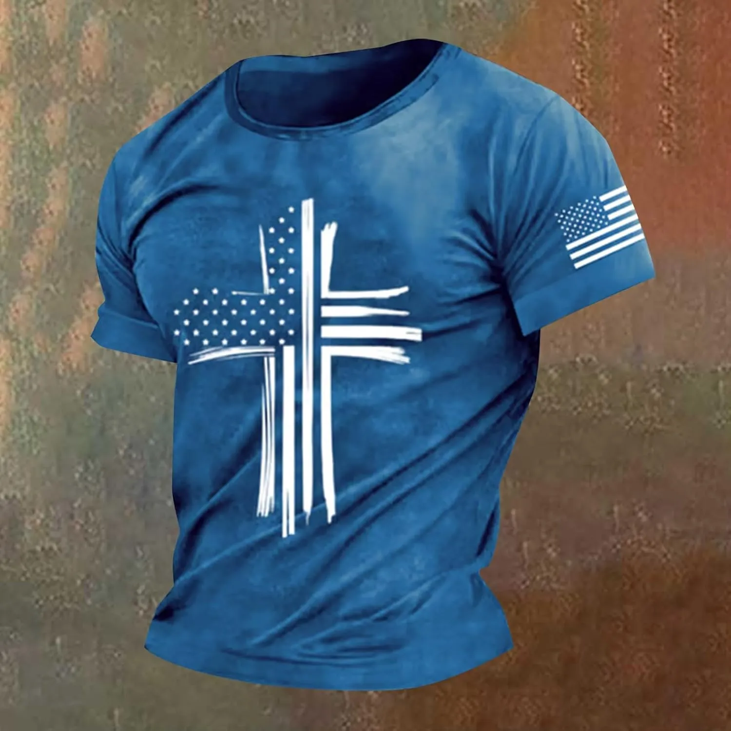 Men's Cross Print Short Sleeve T Shirt Crew Neck Vintage Jesus Printed Shirts Faith Christian Summer Casual Tops