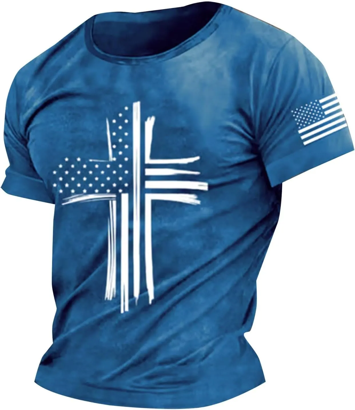 Men's Cross Print Short Sleeve T Shirt Crew Neck Vintage Jesus Printed Shirts Faith Christian Summer Casual Tops