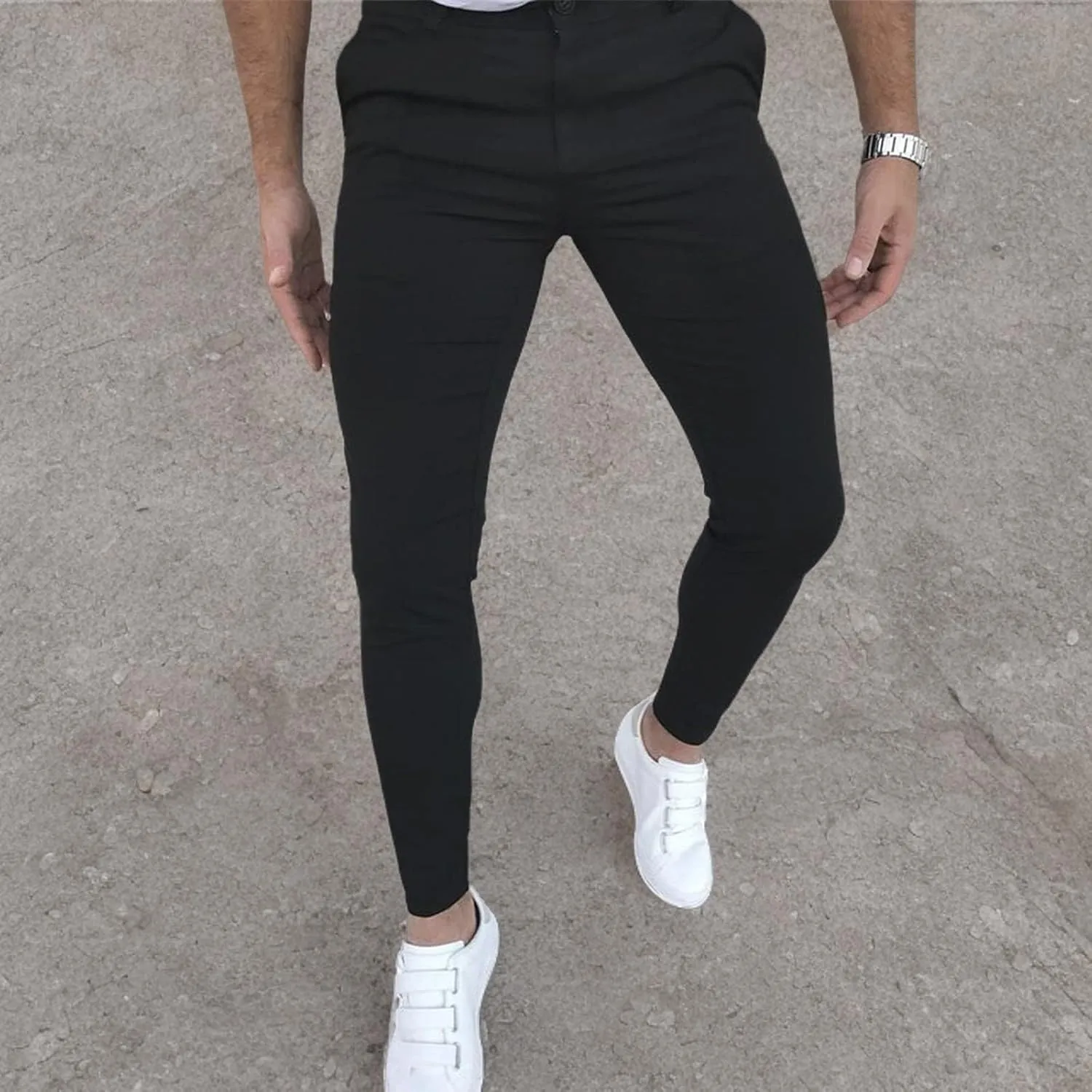 Men's Fashion Stretch Dress Pants Slim Fit Plaid Skinny Long Pants Casual Business Golf Dress Pants