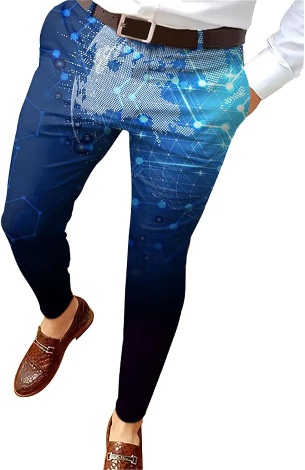 Men's Fashion Stretch Dress Pants Slim Fit Plaid Skinny Long Pants Casual Business Golf Dress Pants