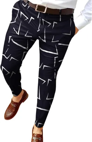 Men's Fashion Stretch Dress Pants Slim Fit Plaid Skinny Long Pants Casual Business Golf Dress Pants