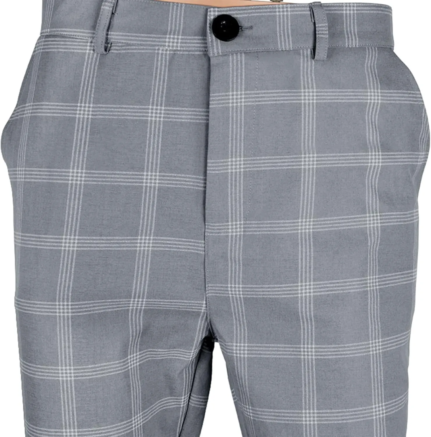 Men's Fashion Stretch Dress Pants Slim Fit Plaid Skinny Long Pants Casual Business Golf Dress Pants