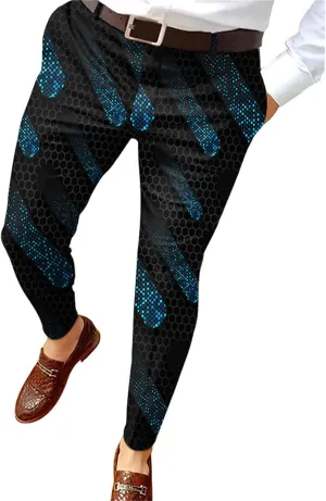 Men's Fashion Stretch Dress Pants Slim Fit Plaid Skinny Long Pants Casual Business Golf Dress Pants