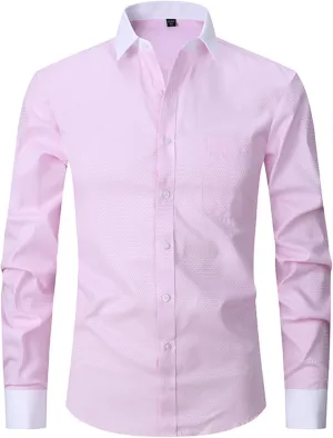 Men's French Cuff Dress Shirt Slim Fit Formal Business Button Down Shirt for Men Long Sleeve Random Cufflinks