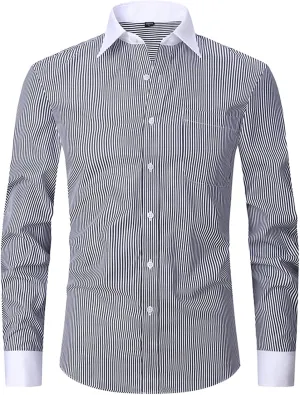 Men's French Cuff Dress Shirt Slim Fit Formal Business Button Down Shirt for Men Long Sleeve Random Cufflinks