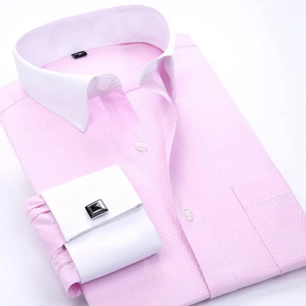 Men's French Cuff Dress Shirt Slim Fit Formal Business Button Down Shirt for Men Long Sleeve Random Cufflinks