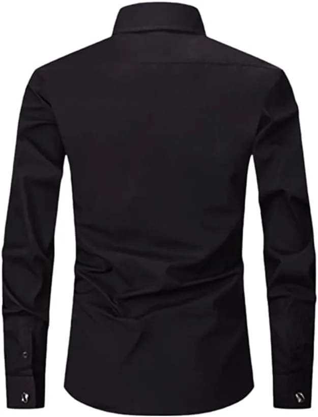 Men's French Cuff Dress Shirt Slim Fit Formal Business Button Down Shirt for Men Long Sleeve Random Cufflinks