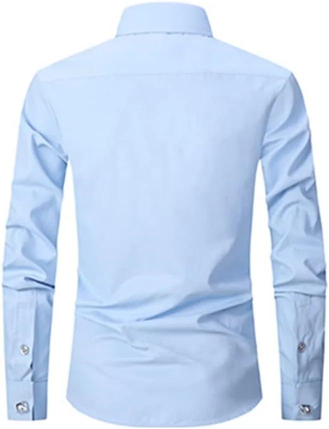 Men's French Cuff Dress Shirt Slim Fit Formal Business Button Down Shirt for Men Long Sleeve Random Cufflinks