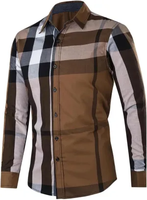 Men's Long Sleeve Button Up Plaid Casual Business Social Shirt Tops