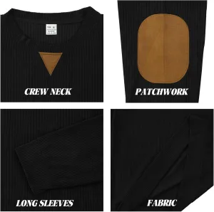 Mens Long Sleeve Shirts Casual Crewneck Corduroy Shirt Lightweight Pullover Sweatshirts with Elbow Patches