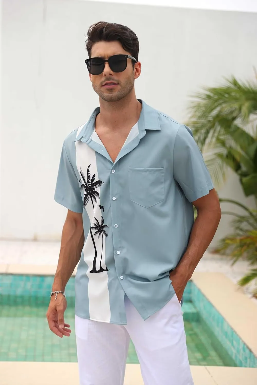 Men's Short Sleeve Button Up Hawaiian Shirt 1950s Vintage Bowling Shirts