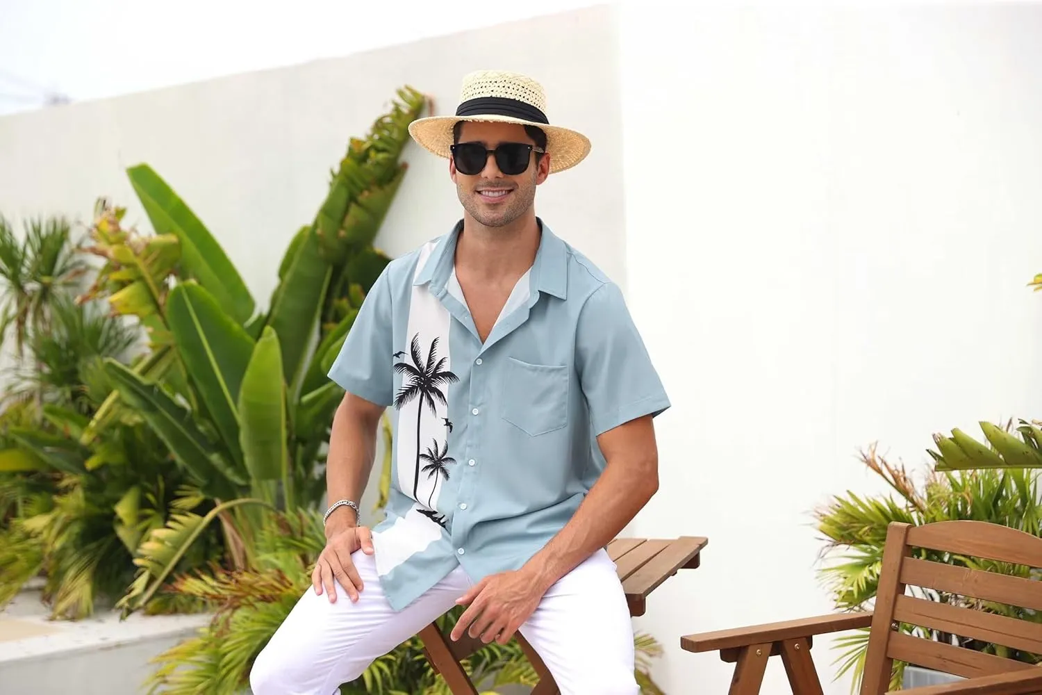 Men's Short Sleeve Button Up Hawaiian Shirt 1950s Vintage Bowling Shirts