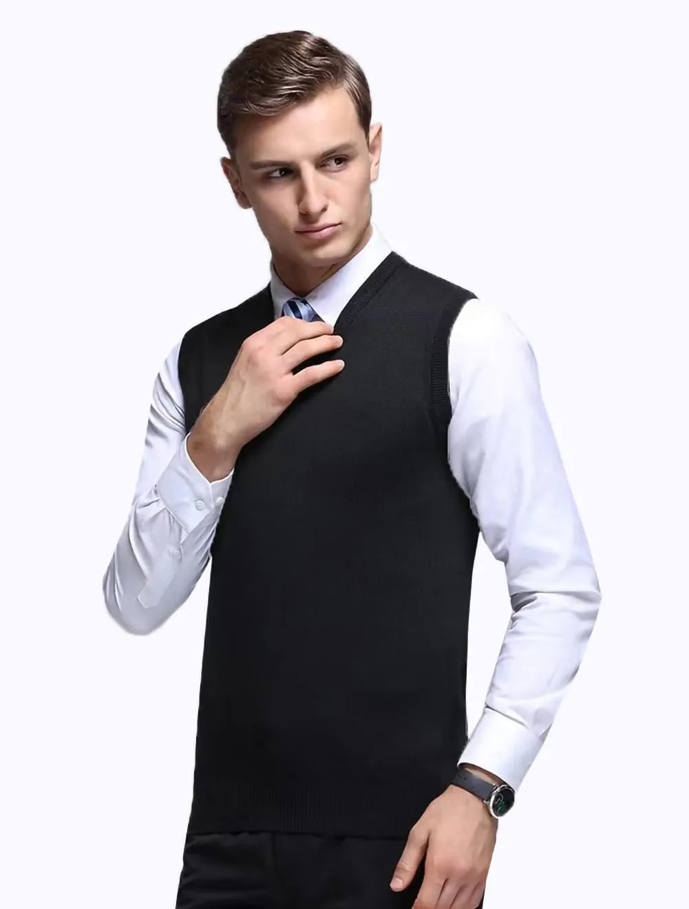 Mens Sleeveless Pullover Vest Casual Business Gilet V-Neck Knitwear Sweater