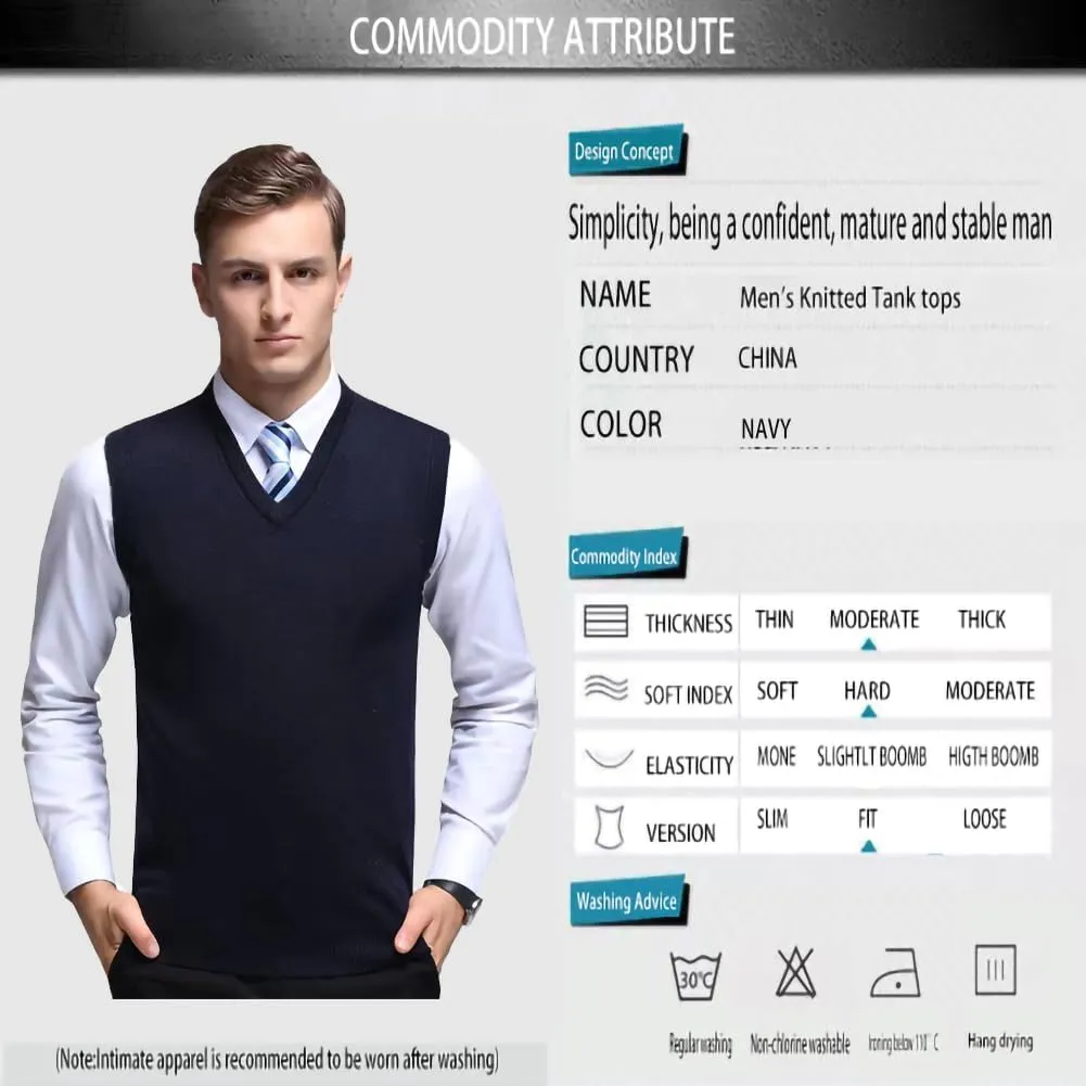 Mens Sleeveless Pullover Vest Casual Business Gilet V-Neck Knitwear Sweater