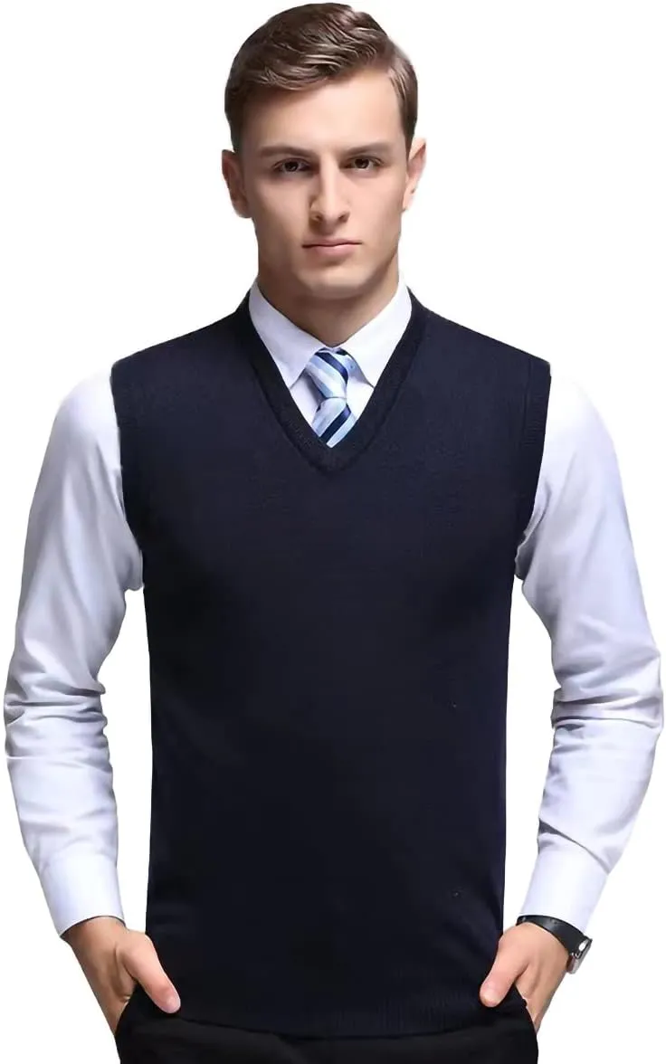 Mens Sleeveless Pullover Vest Casual Business Gilet V-Neck Knitwear Sweater