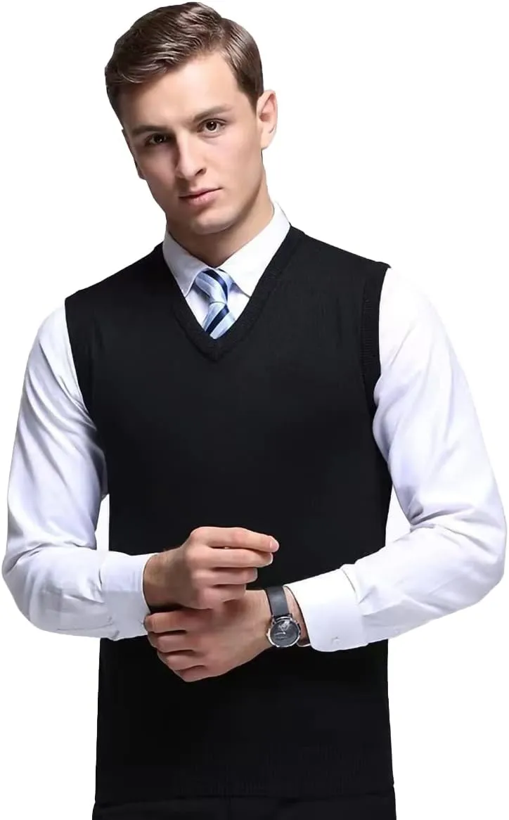 Mens Sleeveless Pullover Vest Casual Business Gilet V-Neck Knitwear Sweater