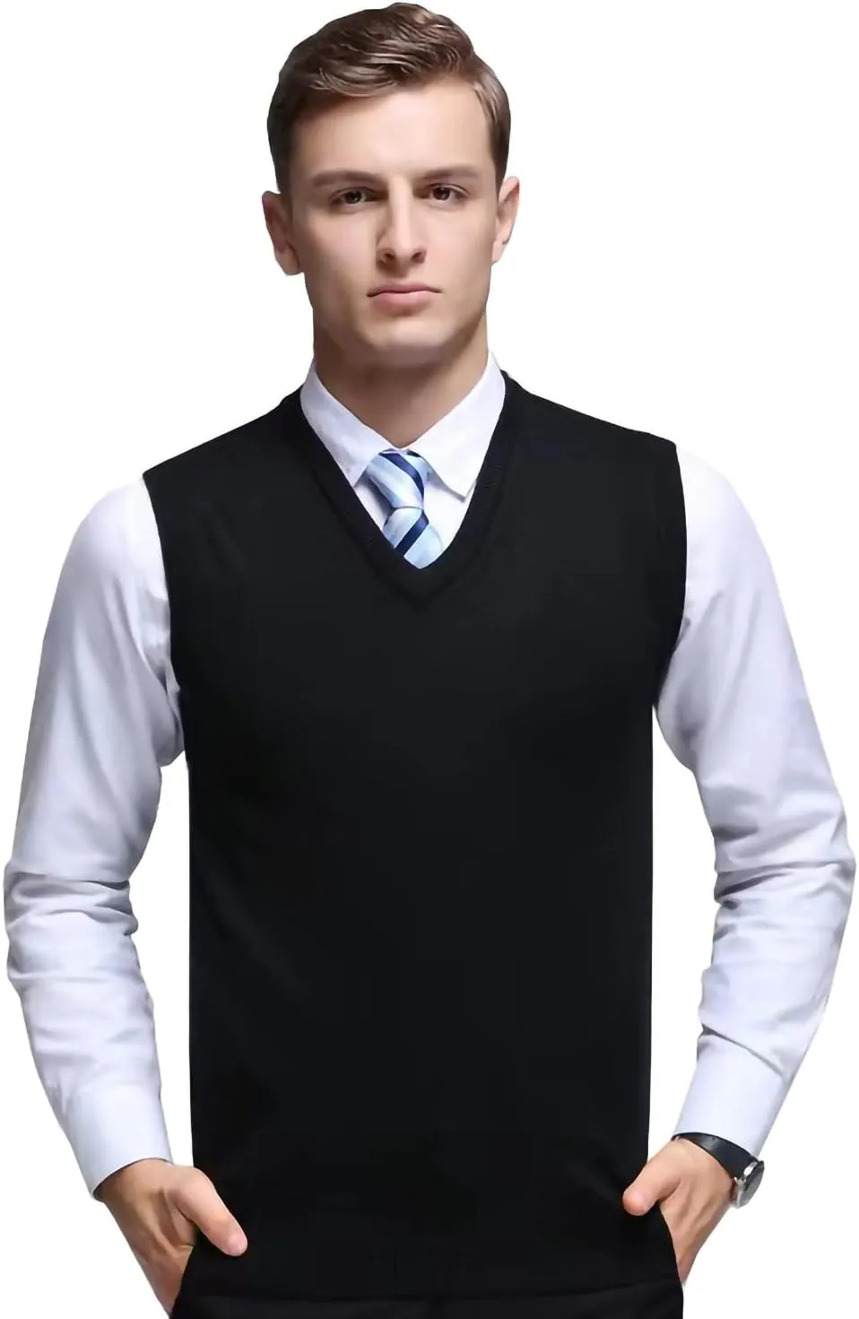 Mens Sleeveless Pullover Vest Casual Business Gilet V-Neck Knitwear Sweater