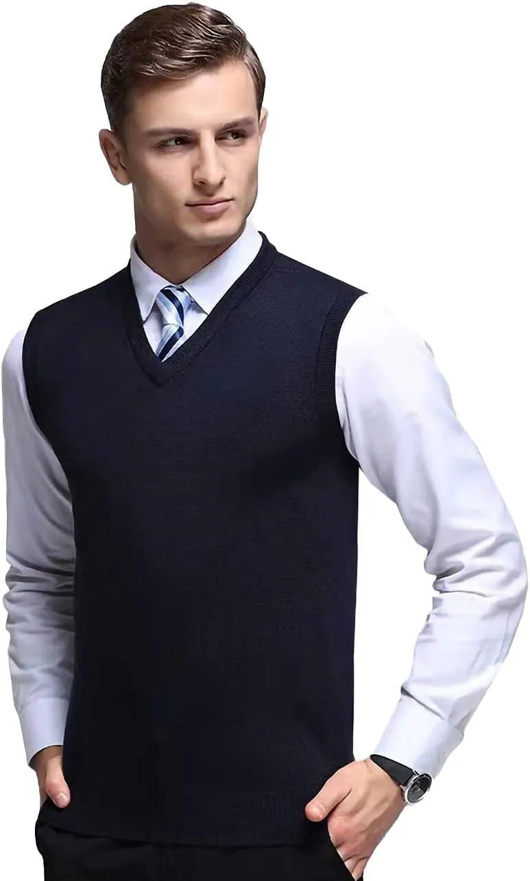 Mens Sleeveless Pullover Vest Casual Business Gilet V-Neck Knitwear Sweater