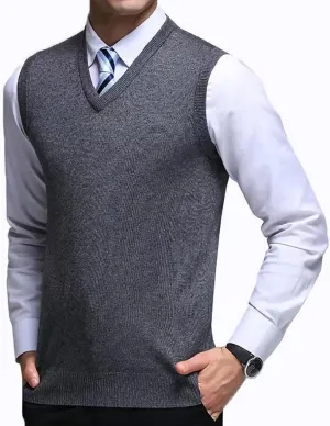 Mens Sleeveless Pullover Vest Casual Business Gilet V-Neck Knitwear Sweater