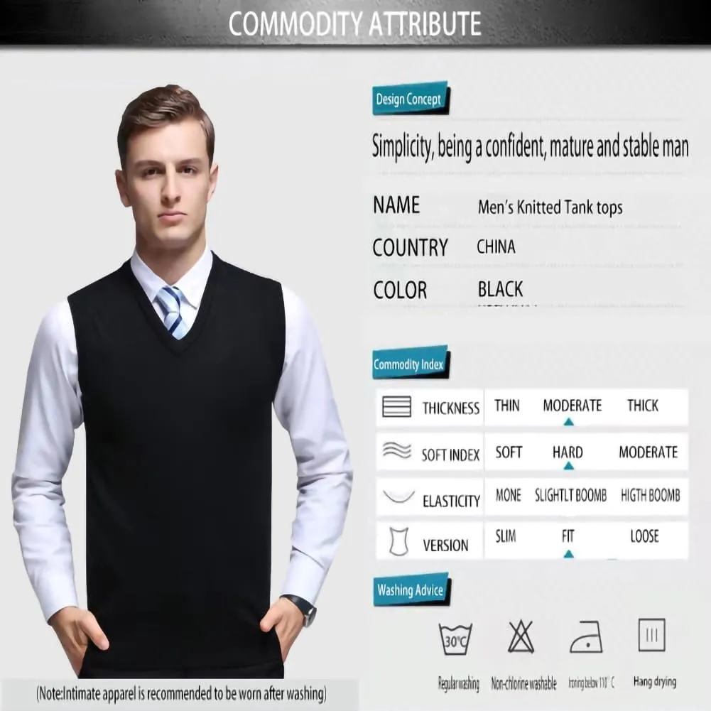 Mens Sleeveless Pullover Vest Casual Business Gilet V-Neck Knitwear Sweater
