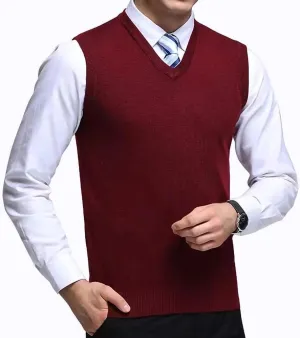 Mens Sleeveless Pullover Vest Casual Business Gilet V-Neck Knitwear Sweater