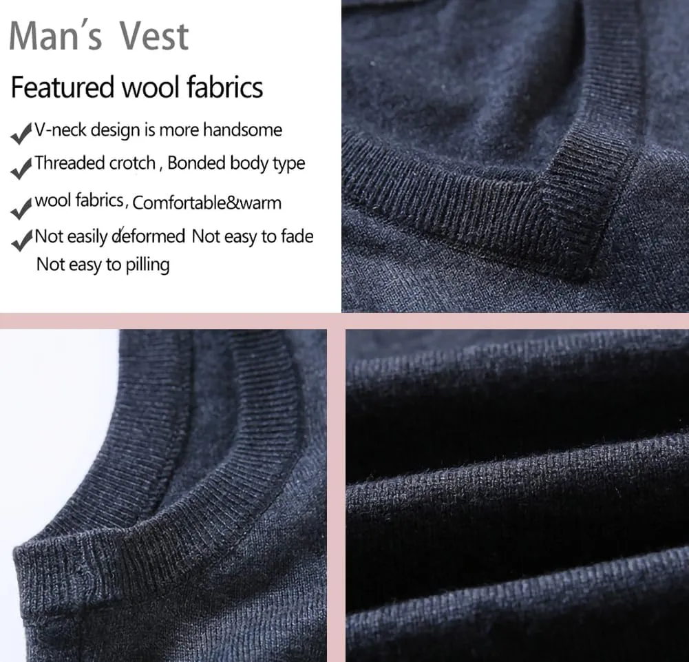 Mens Sleeveless Pullover Vest Casual Business Gilet V-Neck Knitwear Sweater
