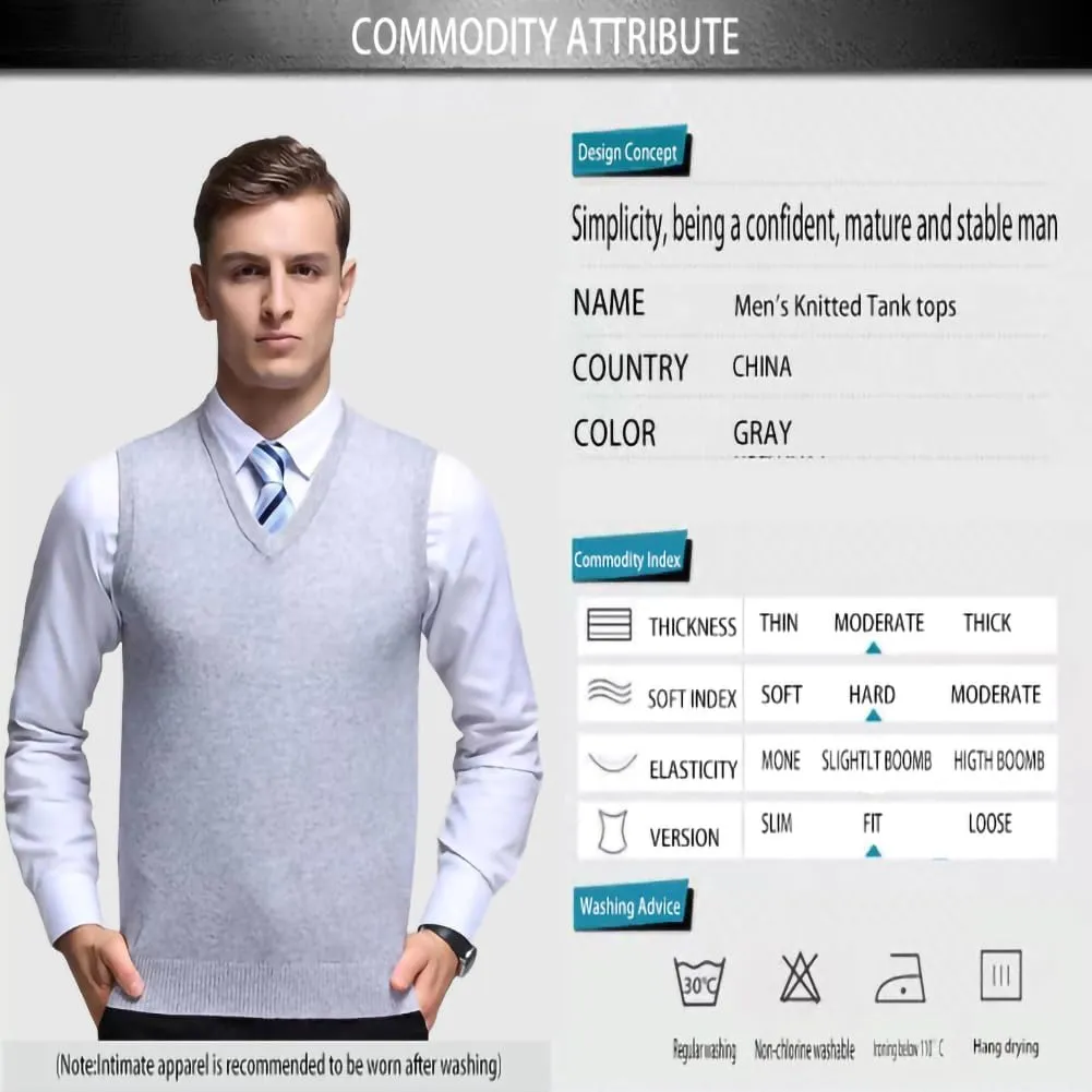 Mens Sleeveless Pullover Vest Casual Business Gilet V-Neck Knitwear Sweater