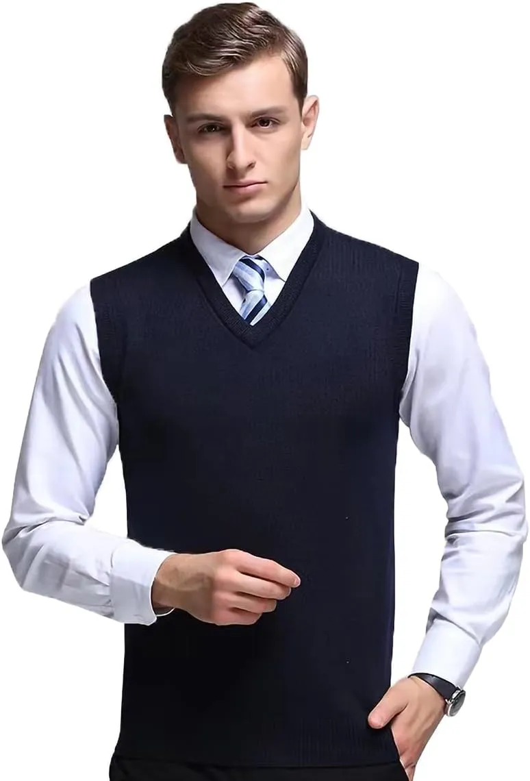 Mens Sleeveless Pullover Vest Casual Business Gilet V-Neck Knitwear Sweater