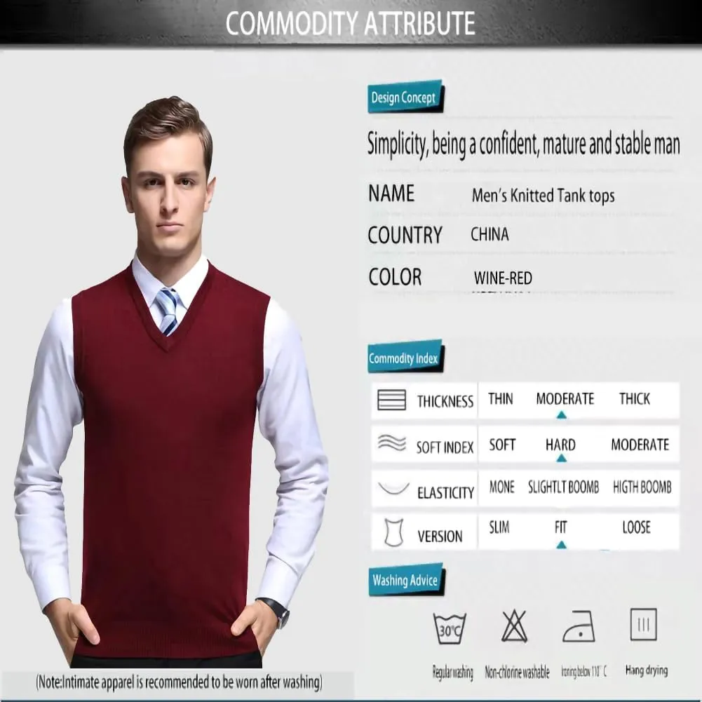 Mens Sleeveless Pullover Vest Casual Business Gilet V-Neck Knitwear Sweater