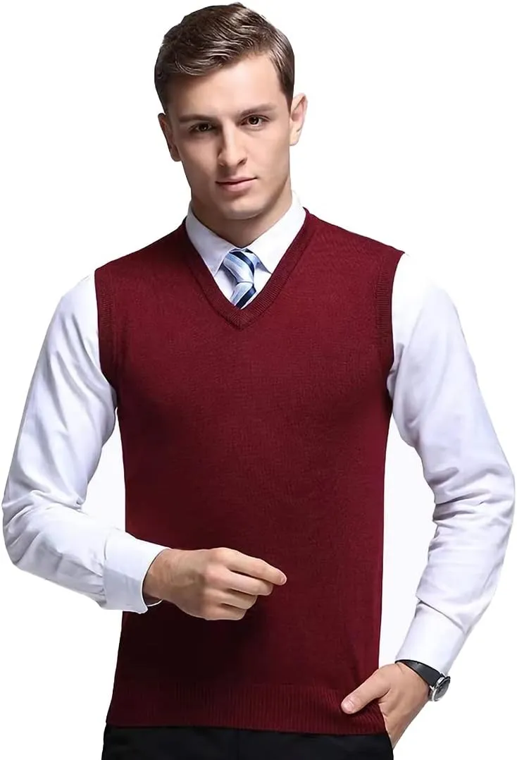 Mens Sleeveless Pullover Vest Casual Business Gilet V-Neck Knitwear Sweater