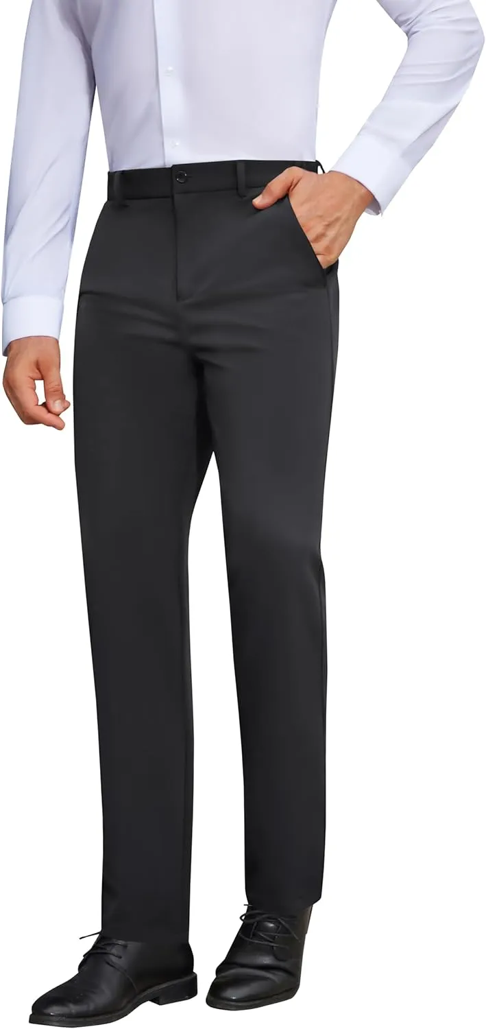 Mens Stretch Dress Pants Wrinkle Free Mens Slim Fit Dress Pants Expandable Waist Suit Pants Golf Pants Men