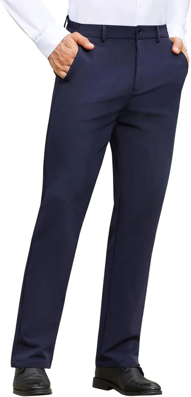 Mens Stretch Dress Pants Wrinkle Free Mens Slim Fit Dress Pants Expandable Waist Suit Pants Golf Pants Men