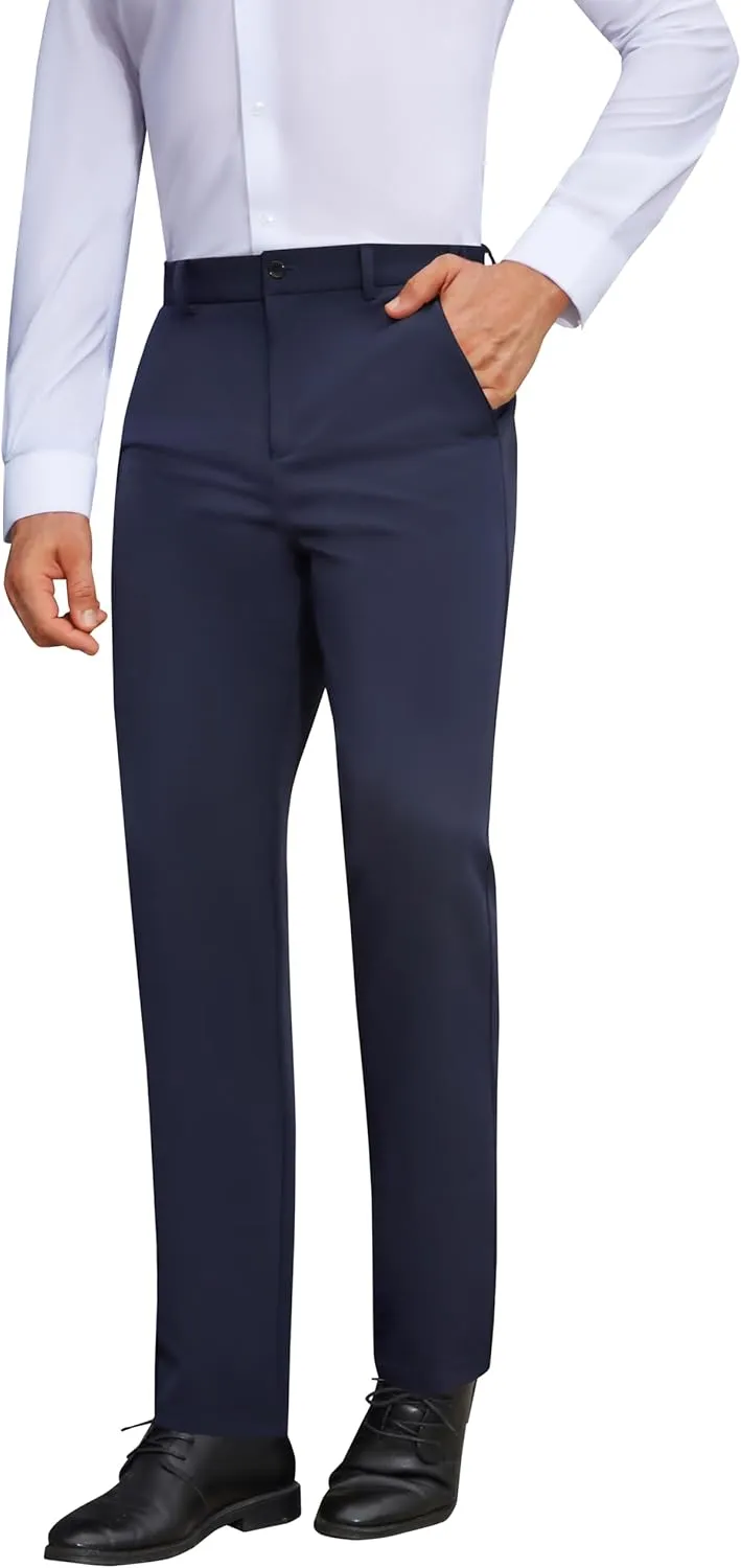 Mens Stretch Dress Pants Wrinkle Free Mens Slim Fit Dress Pants Expandable Waist Suit Pants Golf Pants Men