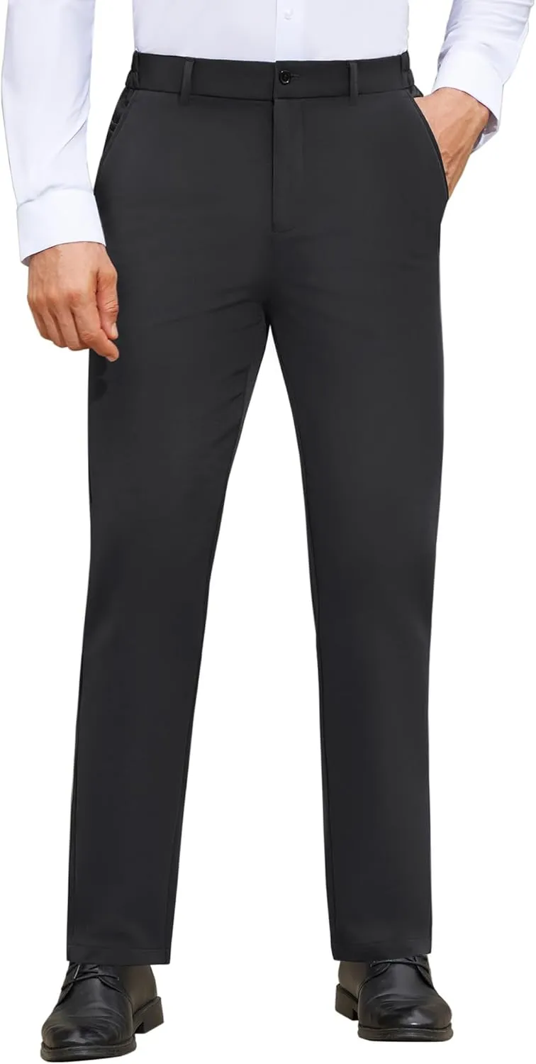 Mens Stretch Dress Pants Wrinkle Free Mens Slim Fit Dress Pants Expandable Waist Suit Pants Golf Pants Men