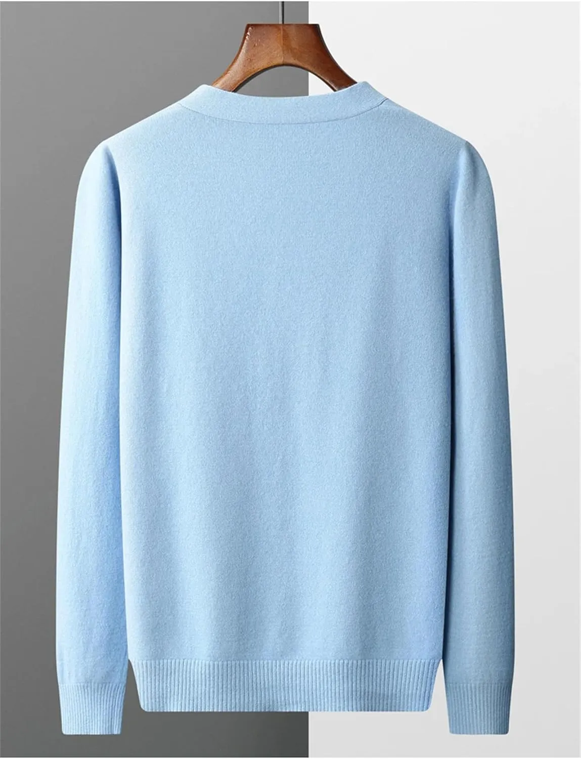 Men's V-Neck Wool Sweater Coat Solid Business Long Sleeve Button Down Knit Bottoming Cardigan Coat