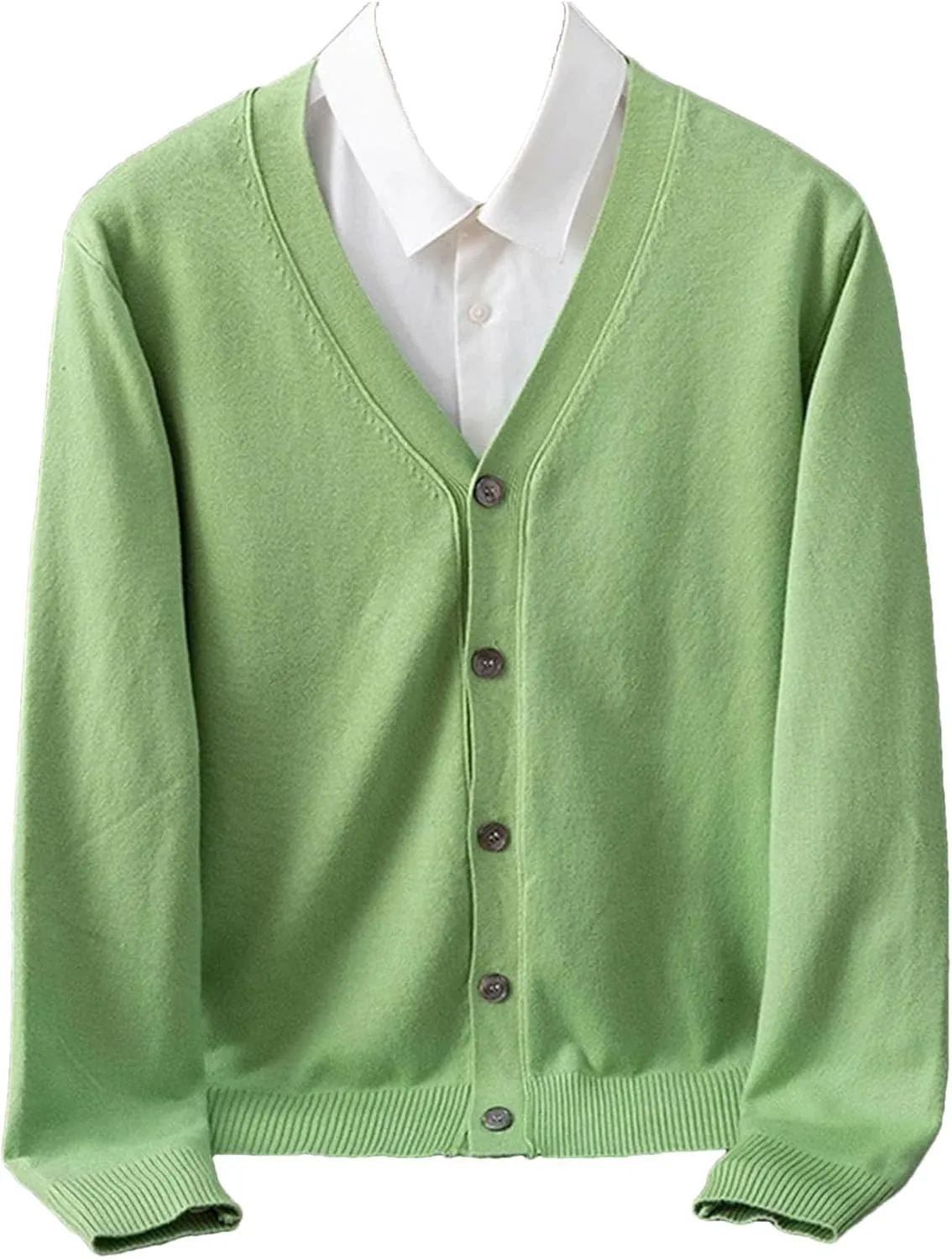 Mens Warm Sweater Business Casual V-Neck Solid Color Cardigan Fashion Button Down Sweater