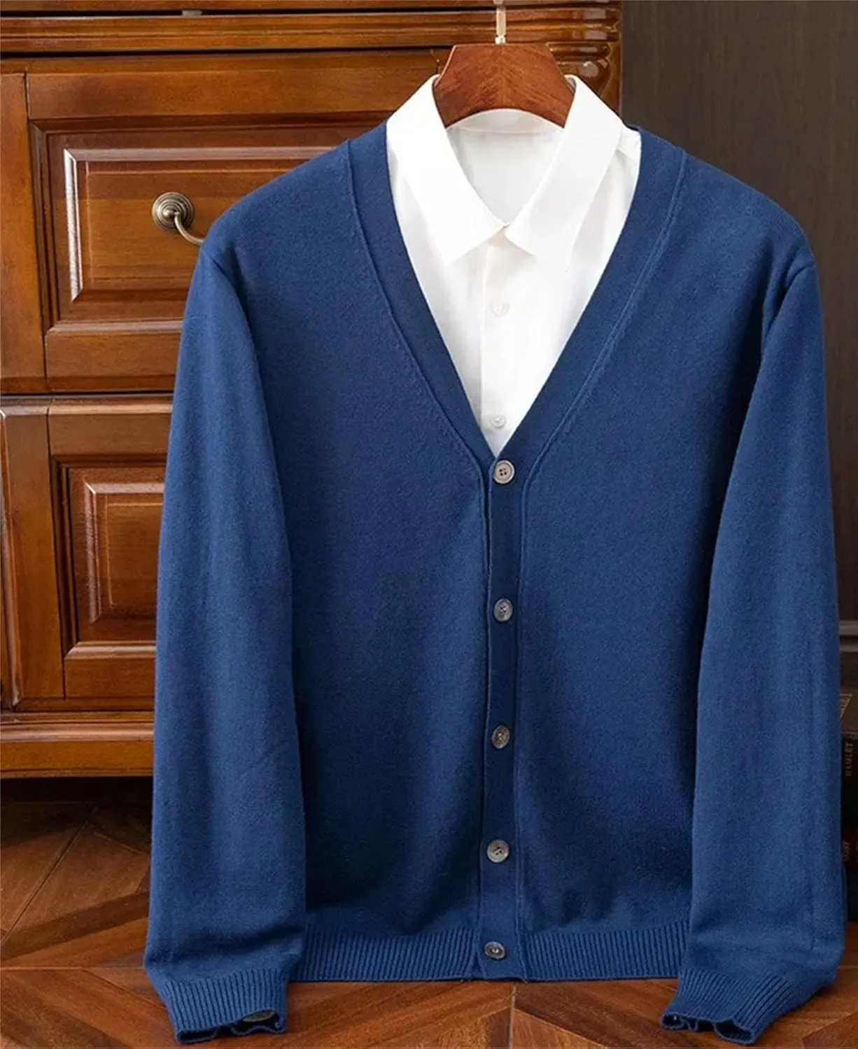 Mens Warm Sweater Business Casual V-Neck Solid Color Cardigan Fashion Button Down Sweater