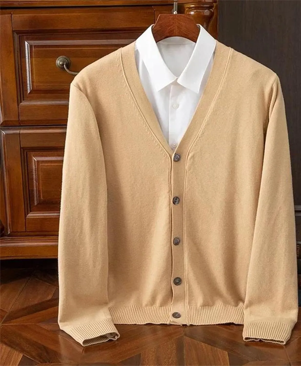 Mens Warm Sweater Business Casual V-Neck Solid Color Cardigan Fashion Button Down Sweater