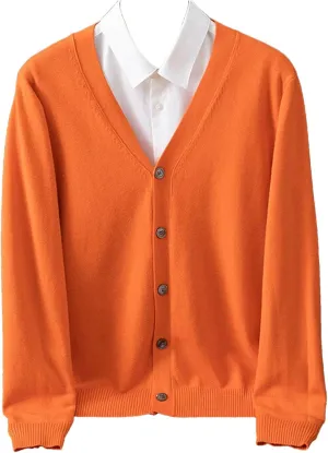 Mens Warm Sweater Business Casual V-Neck Solid Color Cardigan Fashion Button Down Sweater